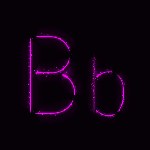 lila Buchstaben b Buchstaben der Lichter auf dunklem Hintergrund - Vektor, Bild