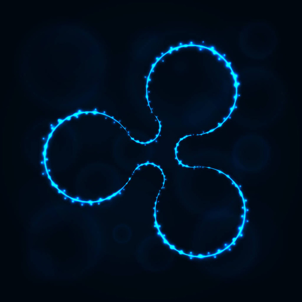 Ripple coin vector icon. Ripple symbol for your web site design, internet, graphic interface, business. Ripple illustration sign, lights silhouette on dark background. Ripple glowing lines and points. - Vector, imagen