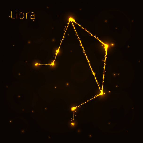 libra Illustration Icon, gold Lights Silhouette on Dark Background. Glowing Lines and Points - Vector, Imagen