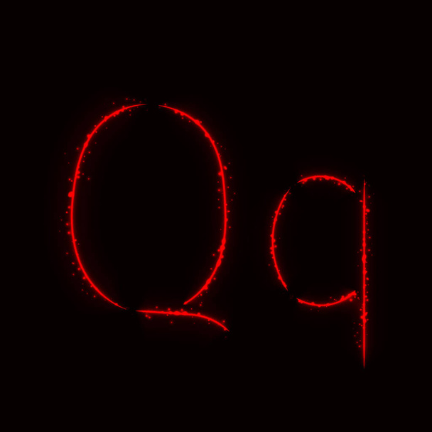 Alfabeto rojo Q letras de luces sobre fondo oscuro
 - Vector, Imagen