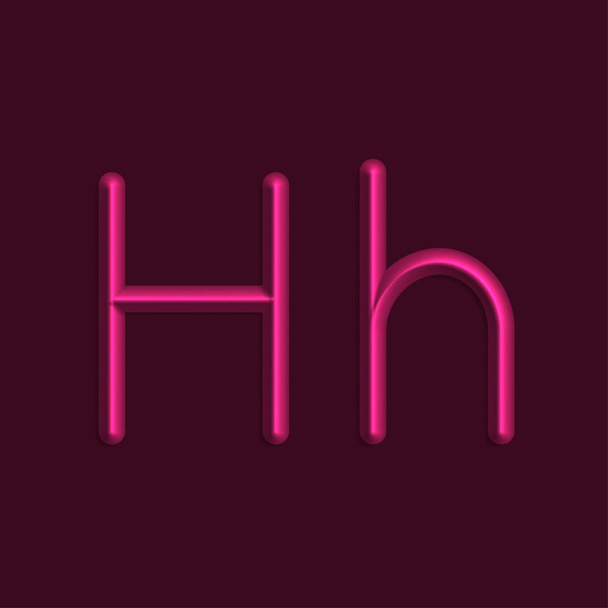 Alphabet H letters of magenta color lights, 3d line with smooth shadow - Wektor, obraz