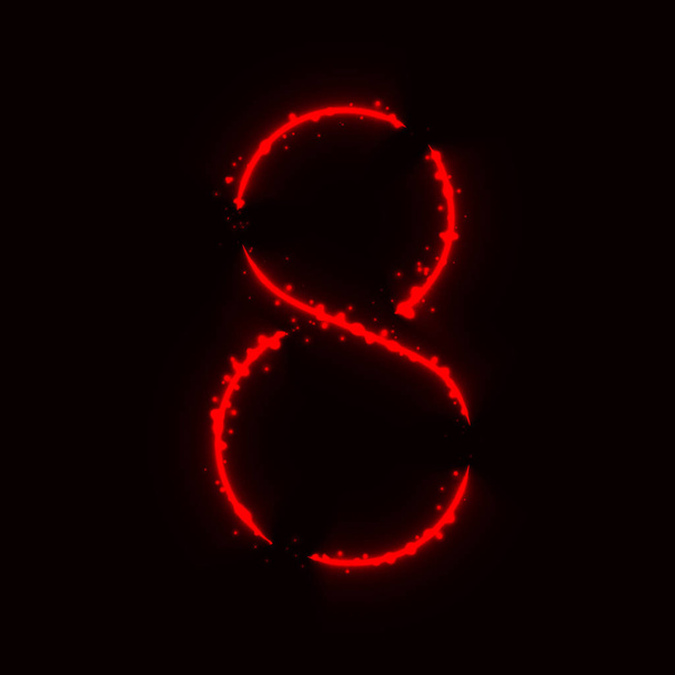 8 Ziffernsymbol für rote Ampeln auf dunklem Hintergrund - Vektor, Bild