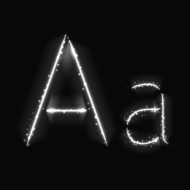 Белый алфавит Буквы огней на темном фоне
 - Вектор,изображение