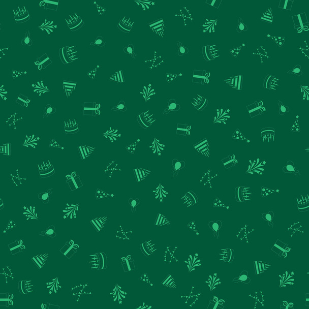 Happy birthday freehand drawings seamless pattern on green background. Hand drawn birthday elements doodles design for wallpapers, wrapping, textile prints, greeting card, backgrounds. Vector illustration. - Vektor, obrázek