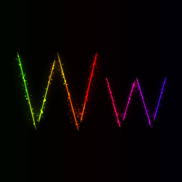 Gradient Alphabet w Buchstaben von Lichtern auf dunklem Hintergrund - Vektor, Bild