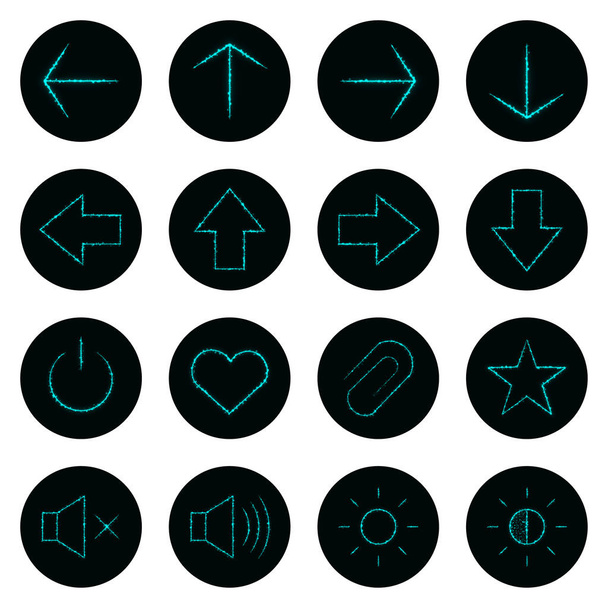 eine Reihe von Cyan-Neon-Websymbolen oder -Buttons auf weißem Hintergrund. Vektorillustration - Vektor, Bild