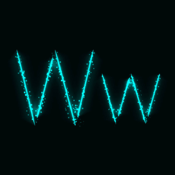 Koyu arka plan üzerinde ışıkların Camgöbeği alfabe W harfleri - Vektör, Görsel