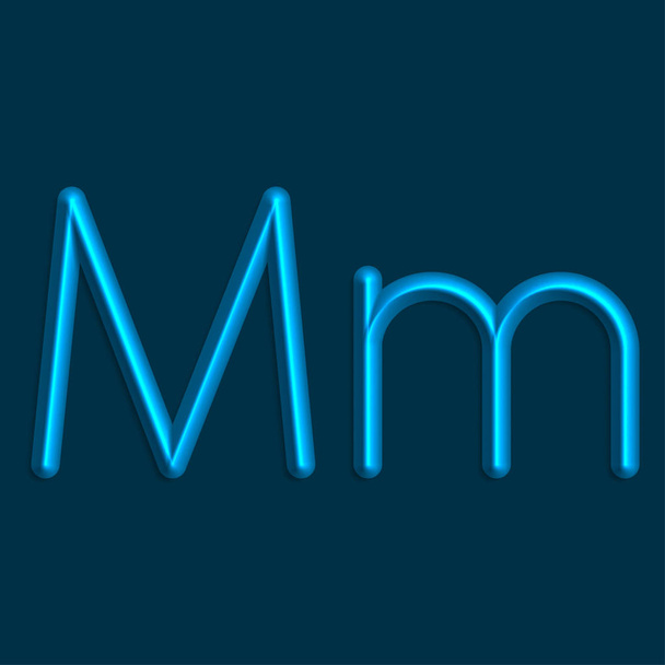 Alfabeto M letras de luces de color azul, línea 3d con sombra suave
 - Vector, Imagen