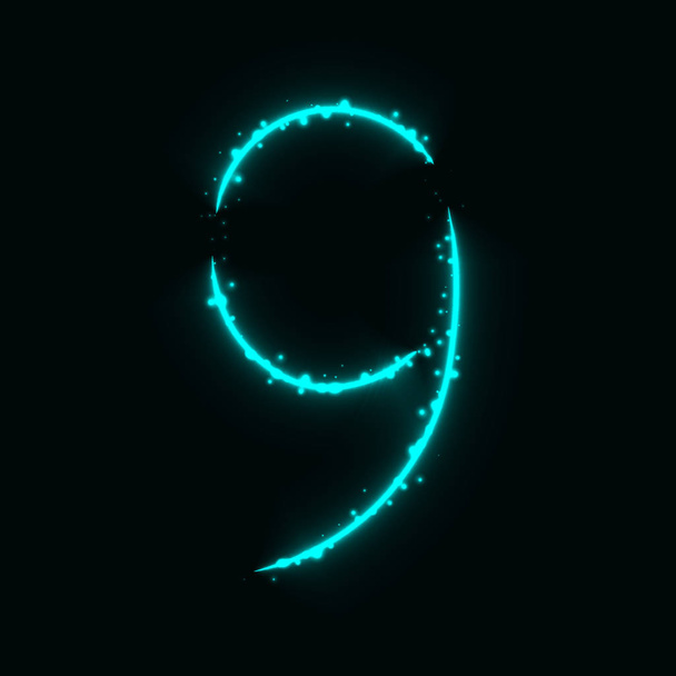 9 Numero simbolo di luci aqua su sfondo scuro
 - Vettoriali, immagini