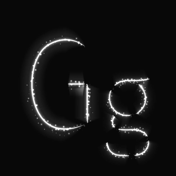 Alfabeto branco G letras de luzes sobre fundo escuro
 - Vetor, Imagem