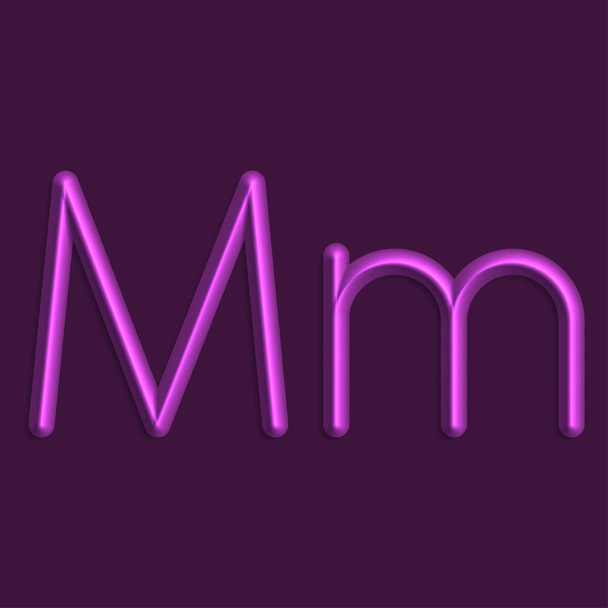 アルファベット M 文字、紫の色のライトの滑らかな影の 3 d 行 - ベクター画像