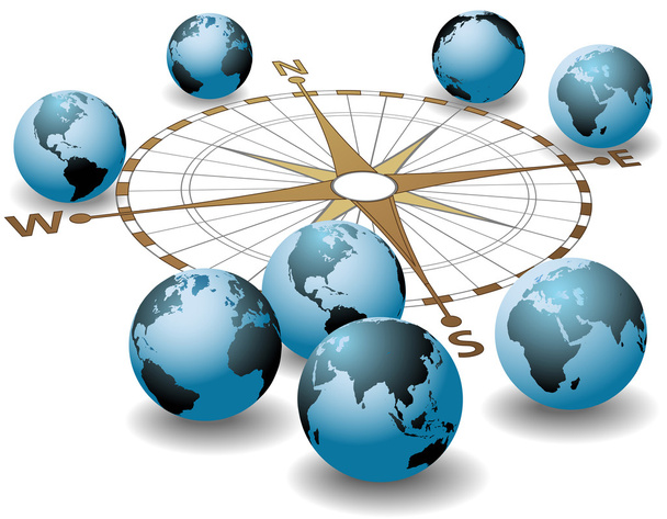 Bússola aponta terra direções globais
 - Vetor, Imagem