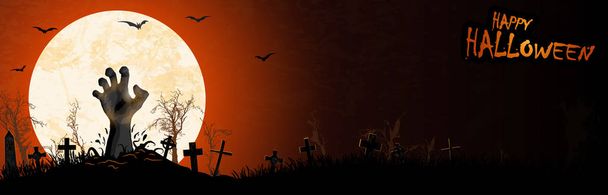 zombi kéz, telihold, súlyos kövekkel és más ijesztő Halloween háttér elrendezések illusztrált elemek - Vektor, kép