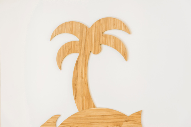 close-up view of decorative handmade wooden palm tree isolated on white - Photo, Image