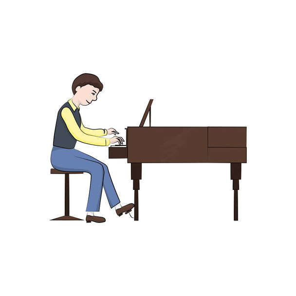 Hombre (chico) toca el piano. Ilustración a color vectorial
. - Vector, Imagen