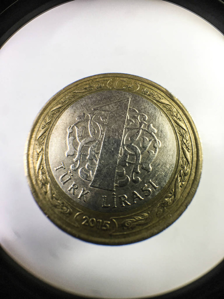 トルコのリラの硬貨の背景としてクローズ アップ - 写真・画像