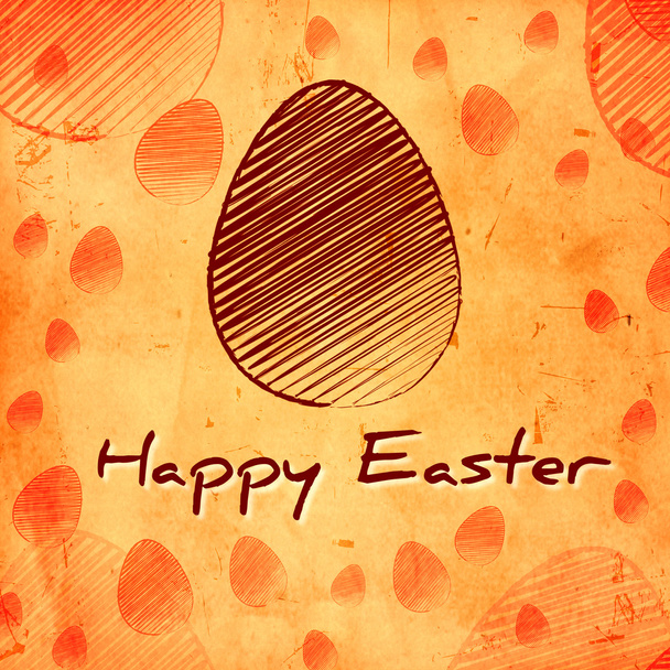 Feliz Páscoa e ovo marrom sobre fundo de papel laranja velho
 - Foto, Imagem