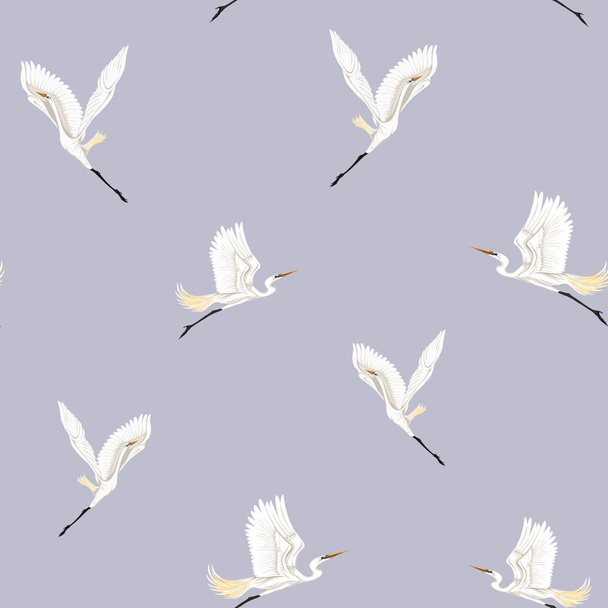Seamless pattern, background with tropical birds. White heron, cockatoo parrot. Colored vector illustratio - Вектор, зображення