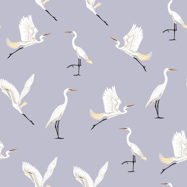 Seamless pattern, background with tropical birds. White heron, cockatoo parrot. Colored vector illustratio - Vektor, obrázek