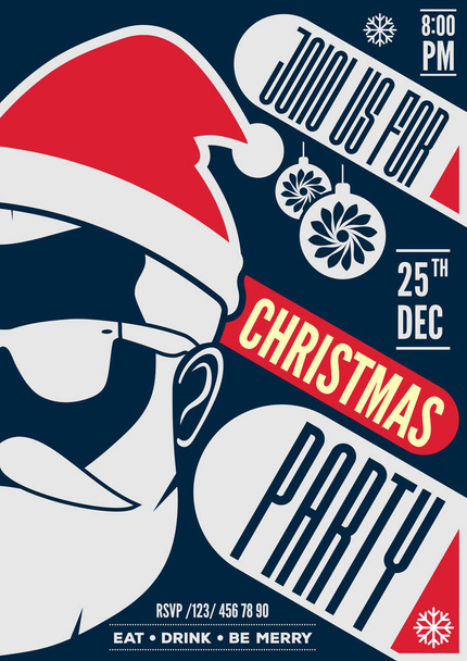 Запрошення на Різдво, листівка або плакат дизайн з Санта-Клауса капелюх, бороду і окуляри... Векторні ілюстрації. - Вектор, зображення