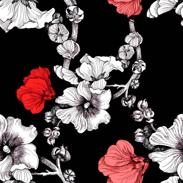 Watercolor  pattern with beautiful white-red flowers - Fotoğraf, Görsel