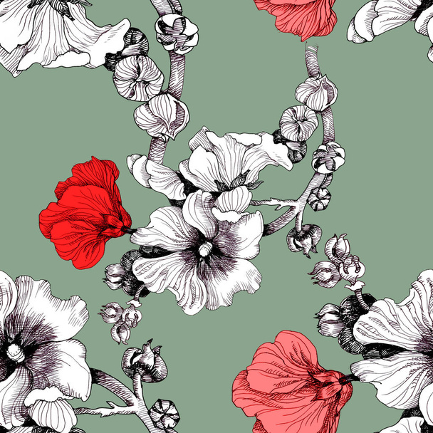 Watercolor  pattern with beautiful white-red flowers - 写真・画像