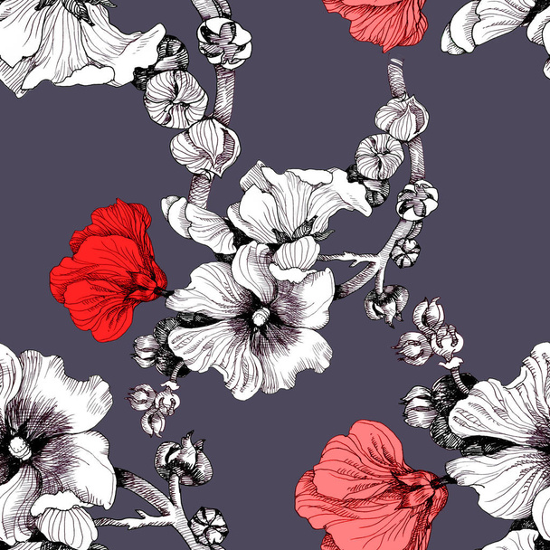 Watercolor  pattern with beautiful white-red flowers - Foto, Bild
