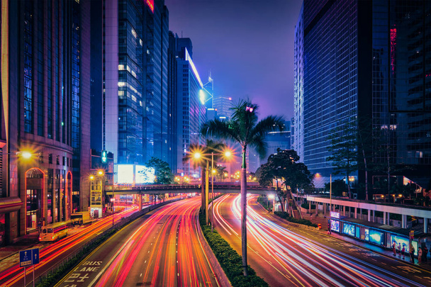 Street traffic in Hong Kong at night - Photo, Image