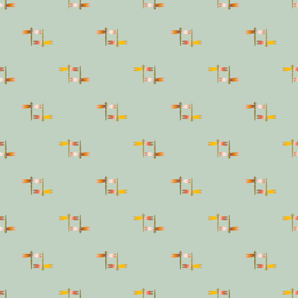 Декоративный цветной бесшовный рисунок с милыми стрекозами
 - Вектор,изображение