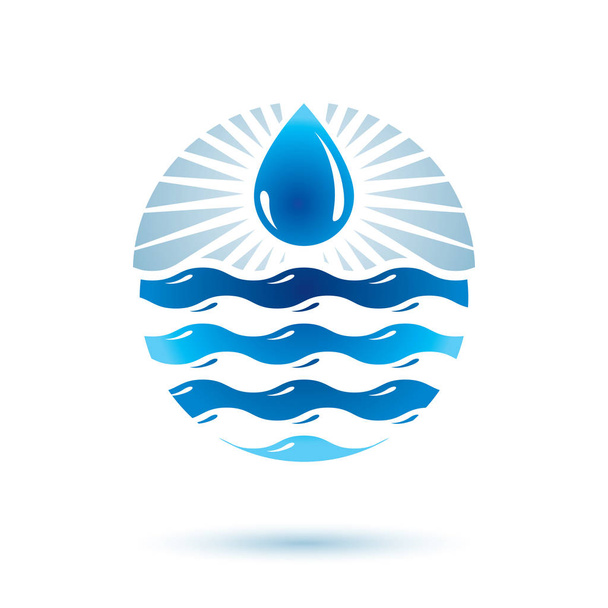 Морська хвиля сплеск векторний символ. Чиста вода як найважливіший ресурс для теми людської діяльності. Концепція охорони навколишнього середовища
.  - Вектор, зображення