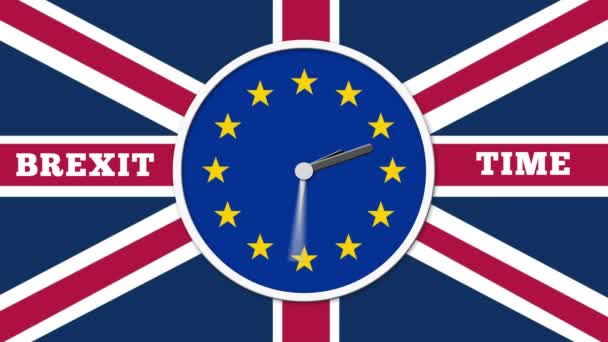 Анимированные часы отсчитывают время. Концепция референдума о Брексите в Великобритании с флагами и часами
 - Кадры, видео