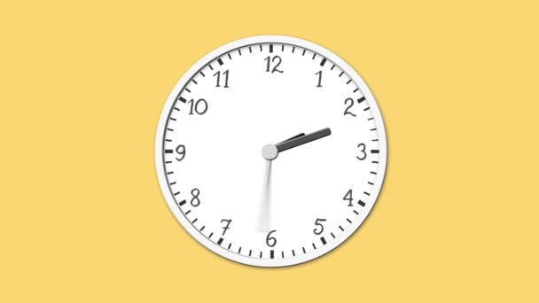 Animated clock face counting down. Digital animation of white clock ticking on yellow background  - Footage, Video