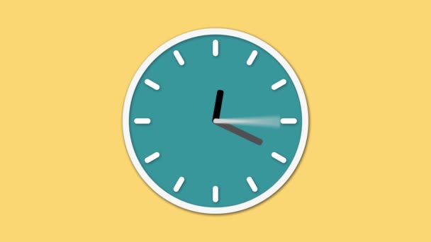 Animated clock face counting down. Digital animation of clock ticking fast on yellow background  - Footage, Video