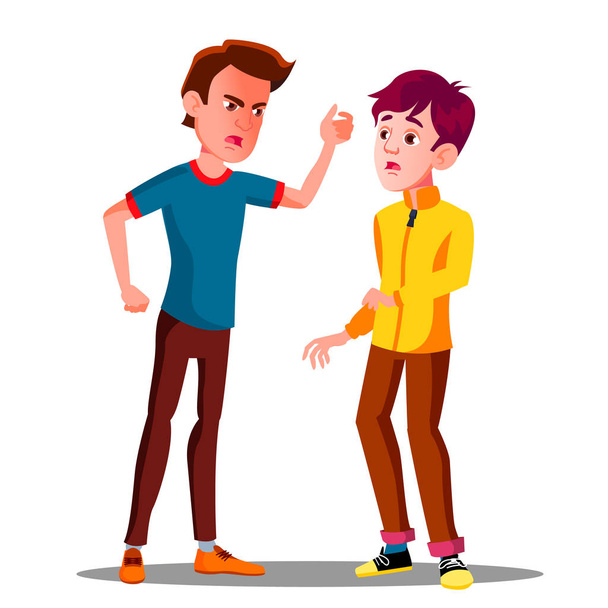 Teen Male Conflict Of Young People, Fight, Violence Vector. Isolated Illustration - Vector, Image