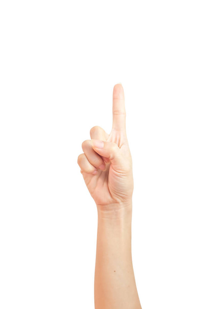 A woman's hand lifted a thumbs up symbol. For the number one isolated on white background and clipping path - Fotografie, Obrázek
