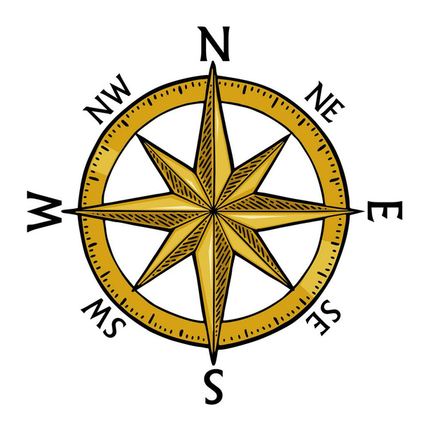 Kompas roos geïsoleerd op witte achtergrond. Vector vintage graveren illustratie. - Vector, afbeelding