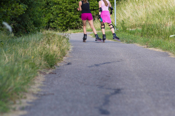 people on outdoor exercise in summer july sunny day at south germany rural countryside - Photo, Image