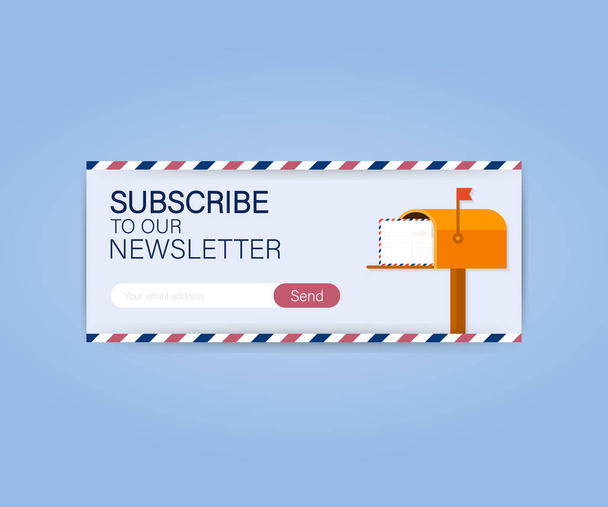 Email subscribe, modelo de vetor de newsletter on-line com caixa de correio e botão enviar. Ilustração vetorial
.  - Vetor, Imagem