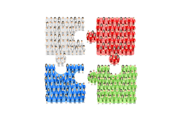 Vektorové ilustrace s puzzle skládačky složené z osob na bílá. EPS vektorové ilustrace - Vektor, obrázek