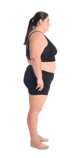 Overweight woman before weight loss on white background - Foto, immagini