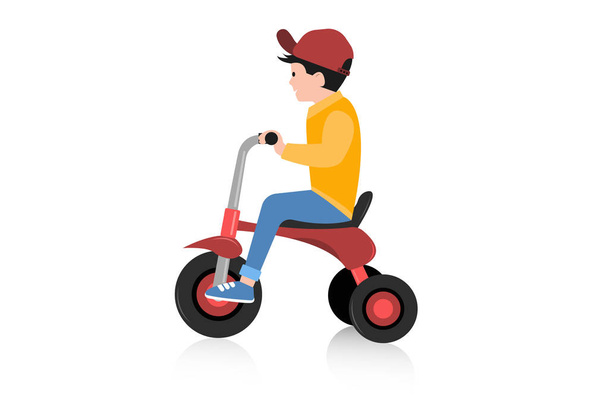 Vektor-Illustration eines kleinen Jungen, der sitzt und dreirädrig Fahrrad fährt. eps-Vektorillustration - Vektor, Bild