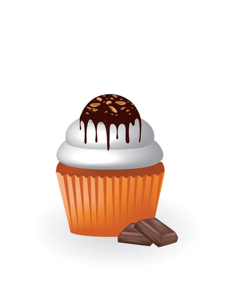 Vanilla chocolate cupcake. vector illustration - Vector, Image