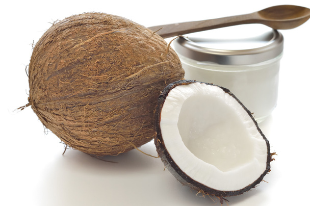 Coconut and organic coconut oil - Fotoğraf, Görsel