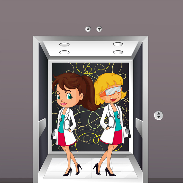 Doctors at the elevator - Vector, Image
