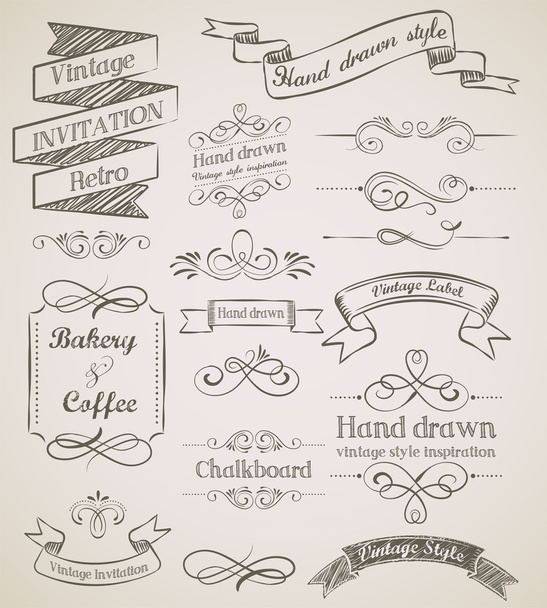 Elementos vintage desenhados à mão
 - Vetor, Imagem