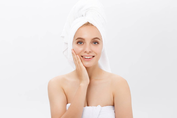 Beautiful Woman Face Portrait Beauty Skin Care Concept. Fashion Beauty Model isolated on white - Fotó, kép