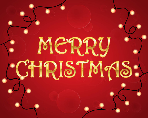 Boldog karácsonyi háttér. Vektoros illusztráció. Arany betűkkel, és garland vörös háttérben a üdvözlőlap-ünnep. - Vektor, kép