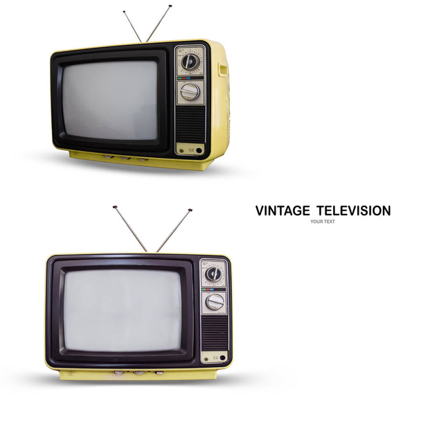 Yellow Vintage TV: vecchio televisore retrò isolato su sfondo bianco con percorso di ritaglio
. - Foto, immagini