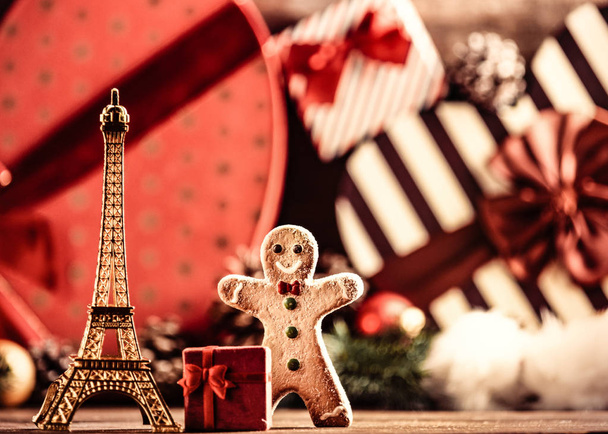 eiffel tower shaped toy and gingerbread man - Photo, Image