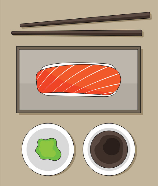 vector salmon sushi set, japan food. - Вектор,изображение